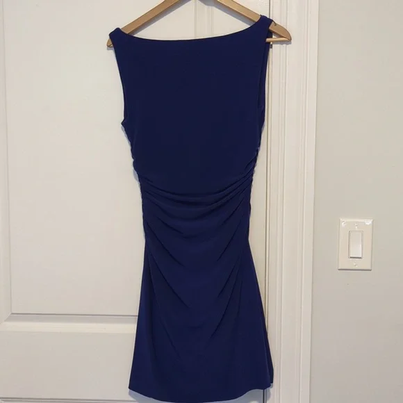 Ralph Lauren Royal Blue Ruched Sleeveless Dress Scoop Neck Size 4 - Picture 4 of 7